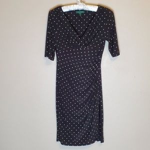 RALPH LAUREN BLACK/WHITE STARS RUCHED DRESS Sz4